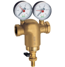 Фильтр самопромывной FAR 3/4" 300 мкм внутренняя - внуренняя резьба с двумя манометрами, корпус ланунь CR.