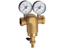 Фильтр самопромывной FAR 3/4" 300 мкм внутренняя - внуренняя резьба с двумя манометрами, корпус ланунь CR.