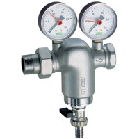 Фильтр самопромывной FAR  3/4" 100 мкм американка - внуренняя резьба с двумя манометрами 