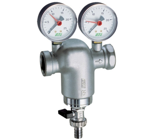 Фильтр самопромывной FAR 3/4" 300 мкм внутренняя - внуренняя резьба с двумя манометрами 