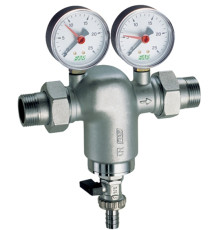 Фильтр самопромывной FAR 3/4" 100 мкм американка - американка с двумя манометрами 