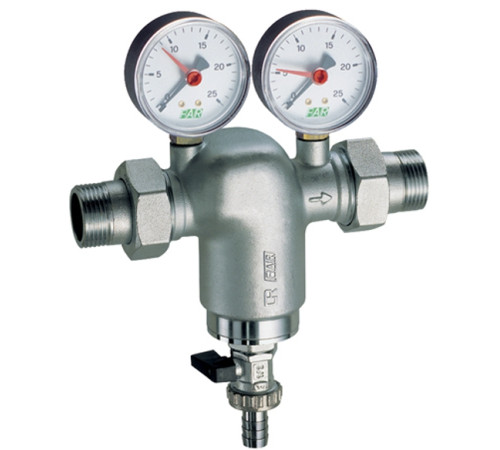 Фильтр самопромывной FAR 1" 300 мкм американка - американка с двумя манометрами 