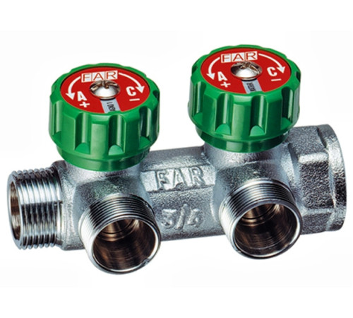 Хромированный регулирующий проходной коллектор MULTIFAR с 2 отводами