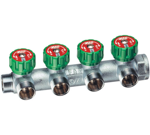 Хромированный регулирующий проходной коллектор MULTIFAR с 4 отводами