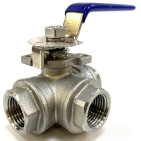 Кран шаровой нержавеющий трехходовой L-образный 1" 