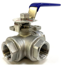 Кран шаровой нержавеющий трехходовой L-образный 1/2" 