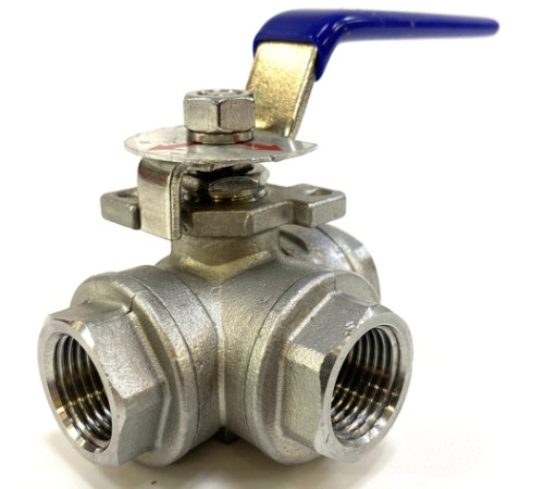 Кран шаровой нержавеющий трехходовой L-образный 1" 