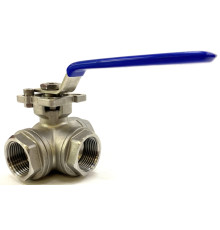 Кран шаровой нержавеющий трехходовой Т-образный 1/2" 